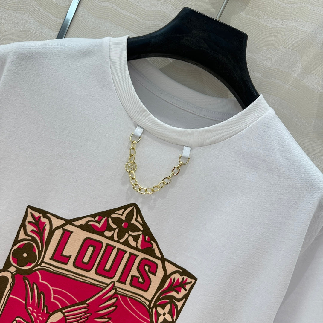 LV Floral Pattern Combined With Flying Birds White Pink Cotton