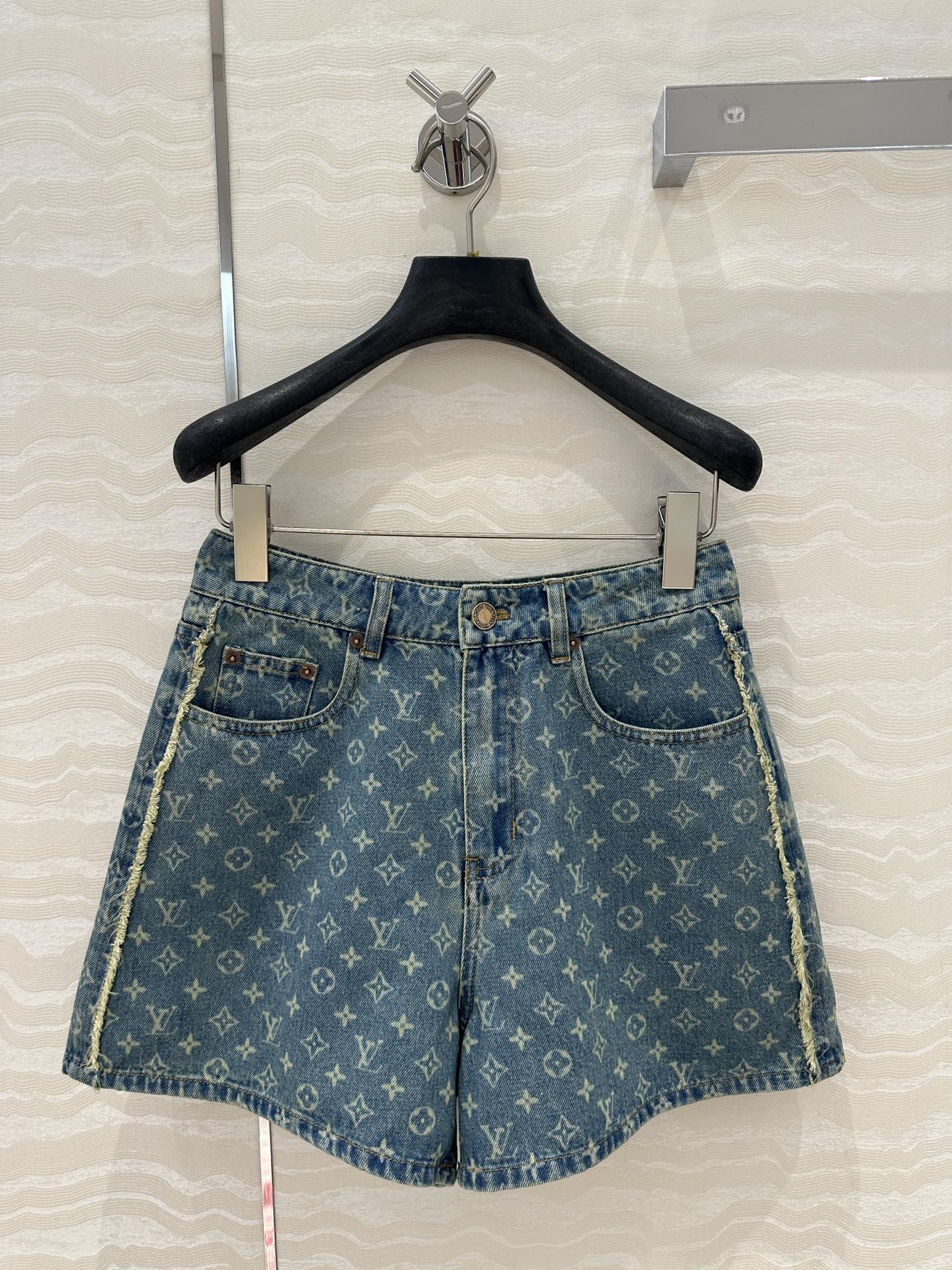 LV Side Border Denim Short Blue Cotton