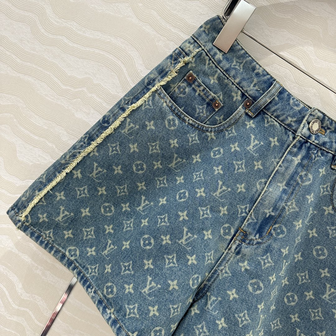 LV Side Border Denim Short Blue Cotton