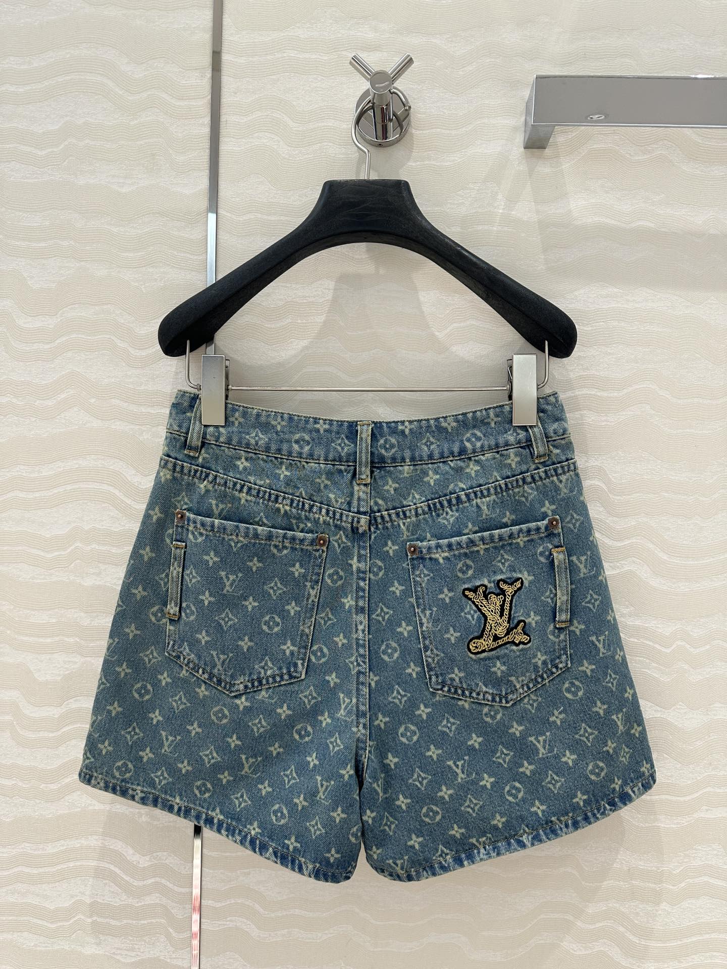 LV Side Border Denim Short Blue Cotton
