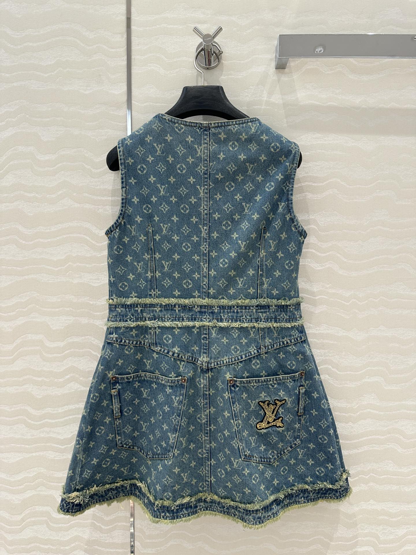 LV Hair Edge Craftsmanship Denim Dress Blue Cotton