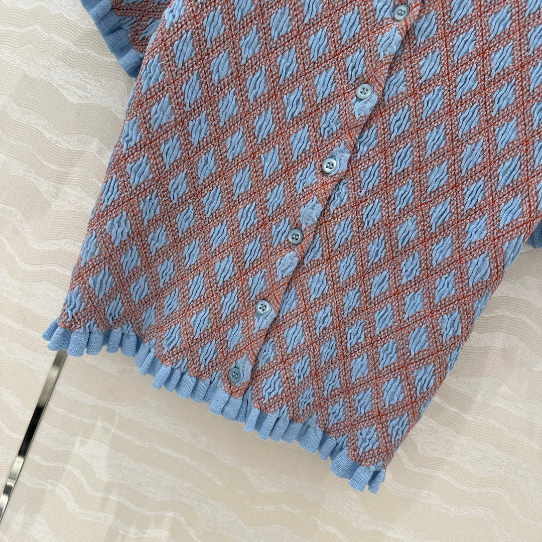 Prada Short-sleeved Shirt Blue mix Orange Cotton Poliamide