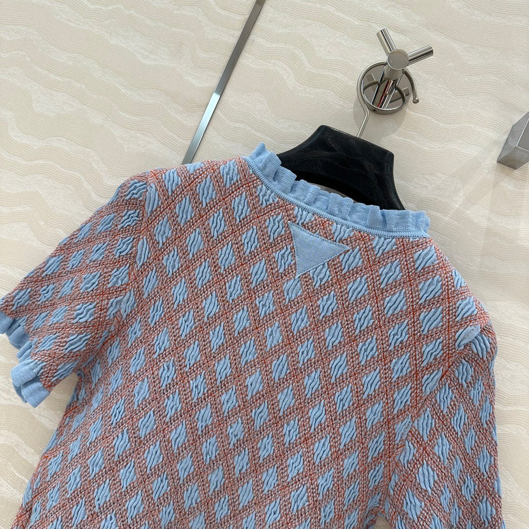 Prada Short-sleeved Shirt Blue mix Orange Cotton Poliamide