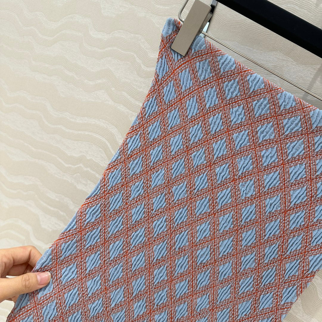 Prada Long Skirt Blue mix Orange Cotton Poliamide