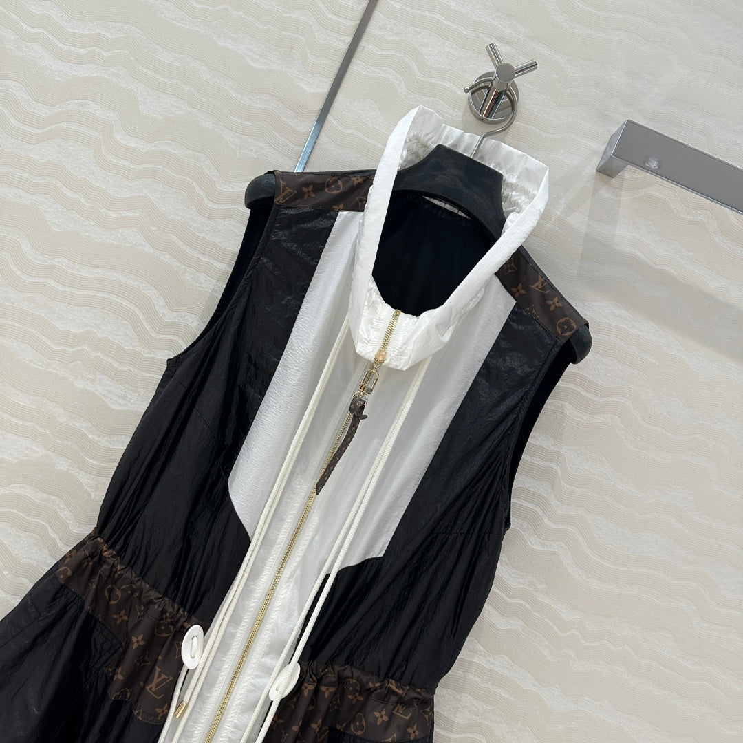 LV Classic Monogram patchwork Contrast Design Dress Black White Polyester