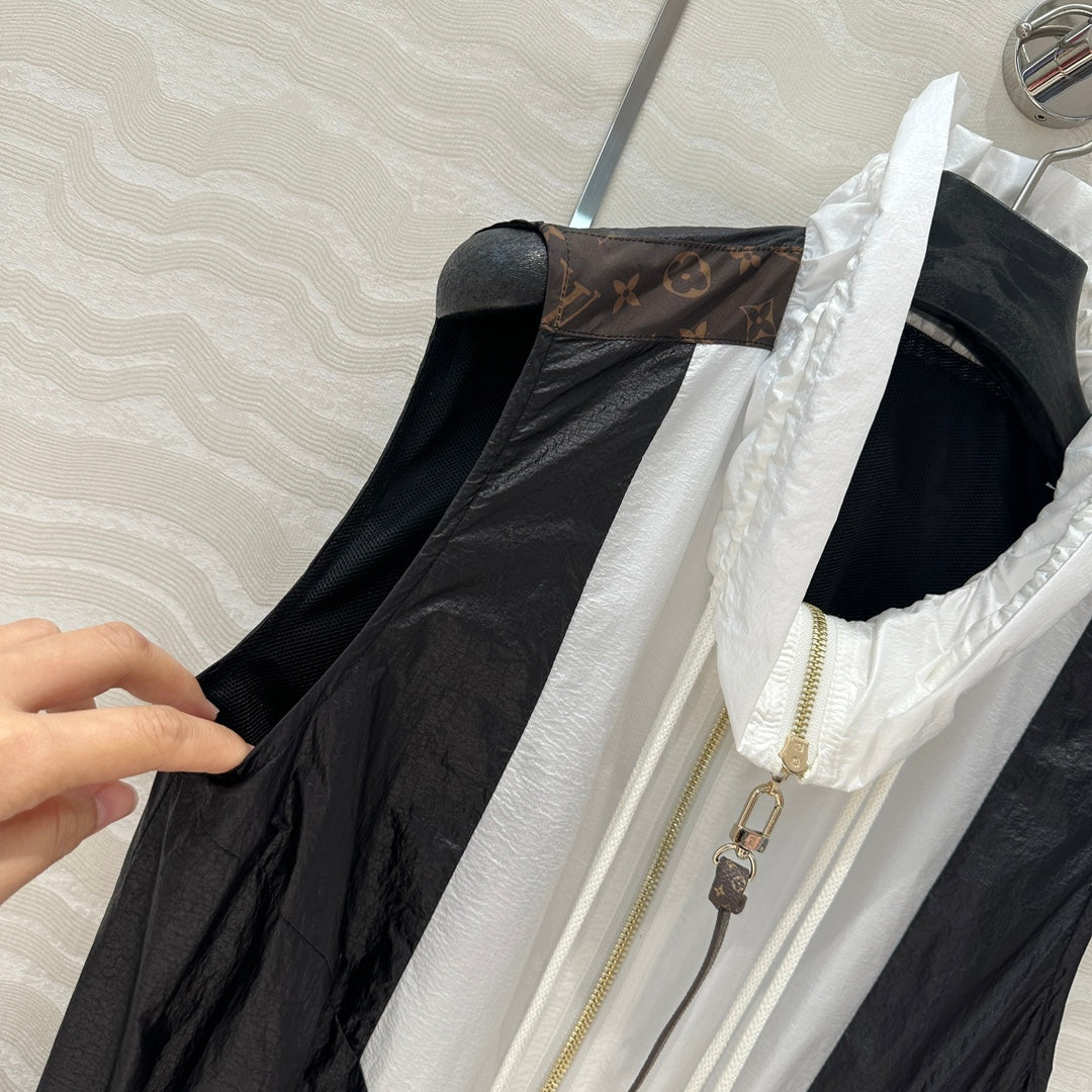 LV Classic Monogram patchwork Contrast Design Dress Black White Polyester