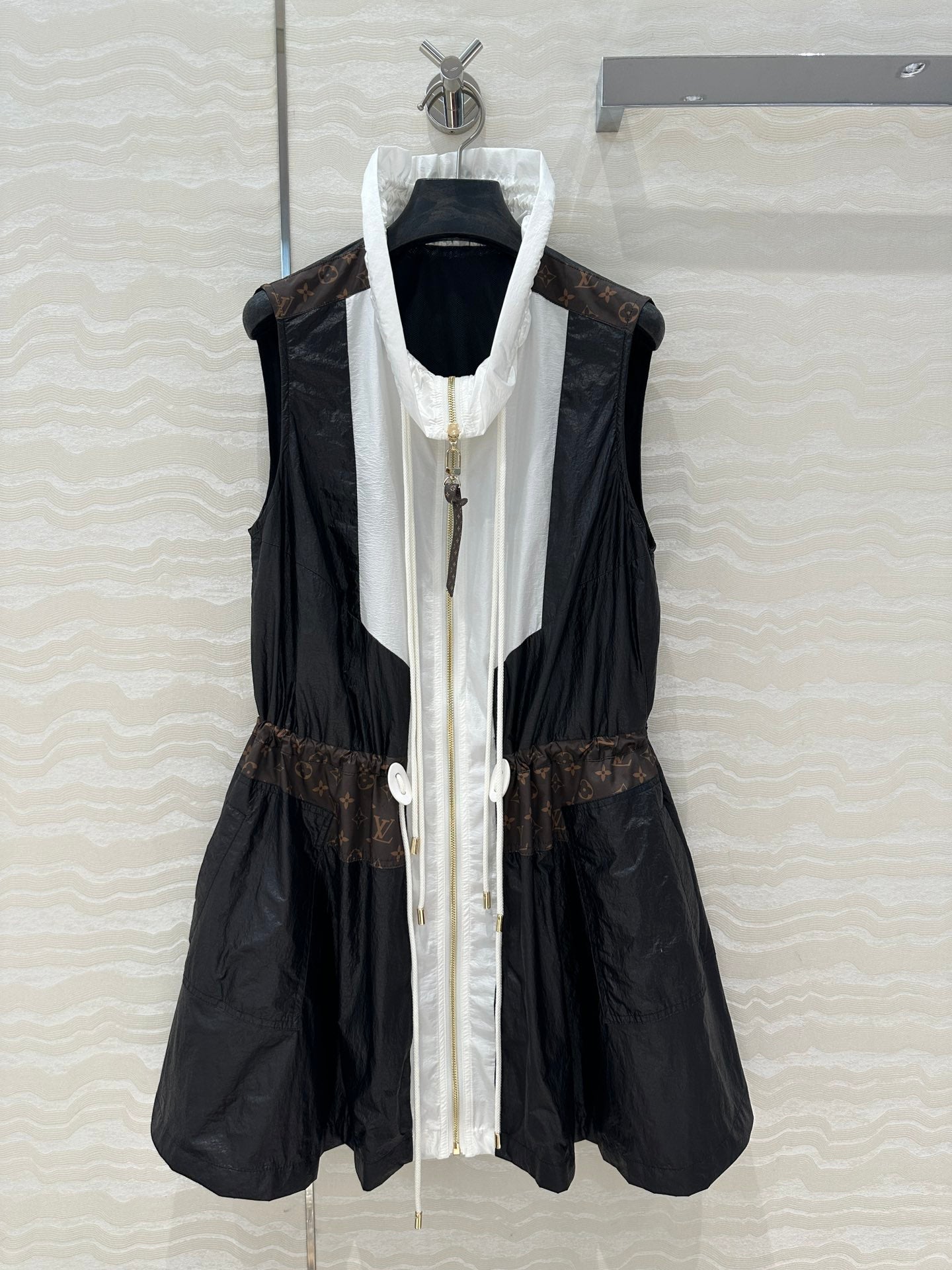 LV Classic Monogram patchwork Contrast Design Dress Black White Polyester