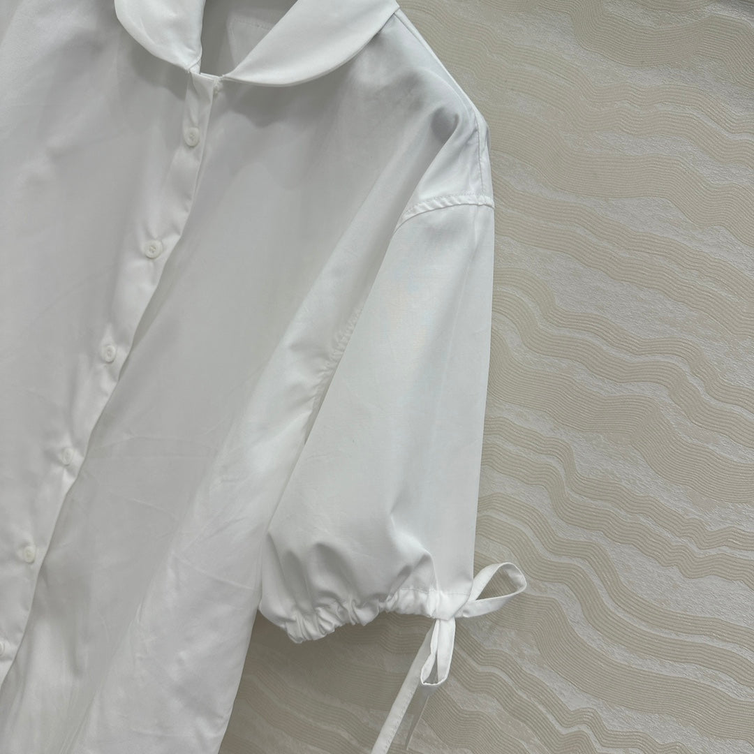 Prada Drawstring Lantern Sleeve Shirt White Cotton