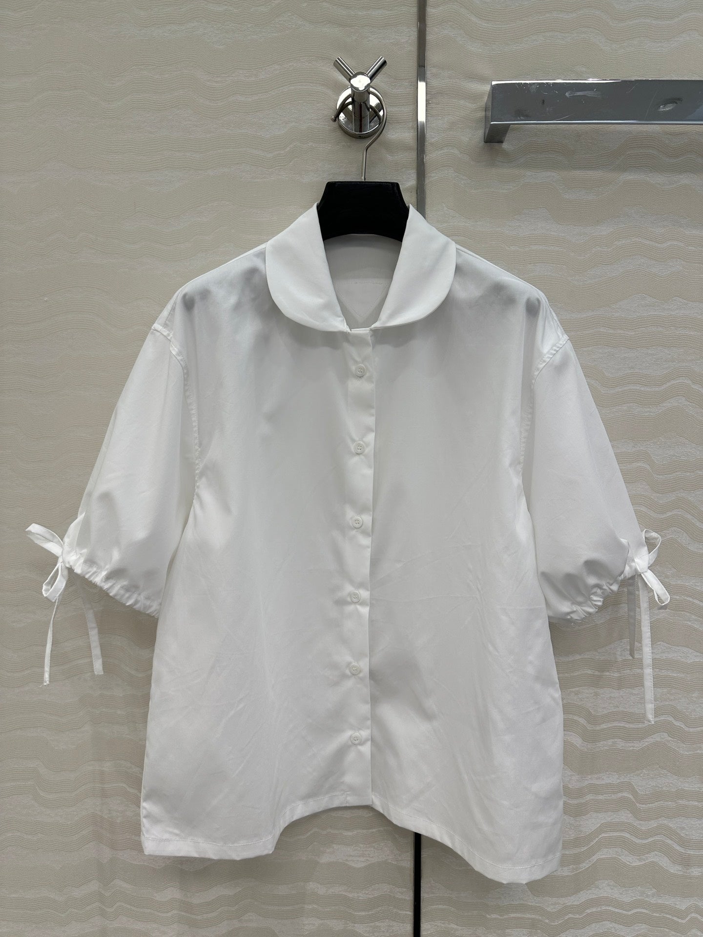 Prada Drawstring Lantern Sleeve Shirt White Cotton