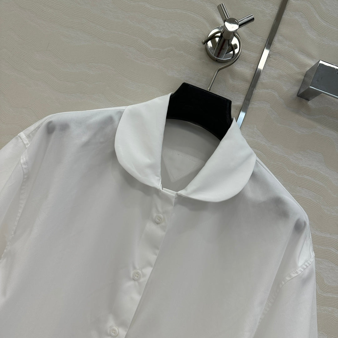 Prada Drawstring Lantern Sleeve Shirt White Cotton