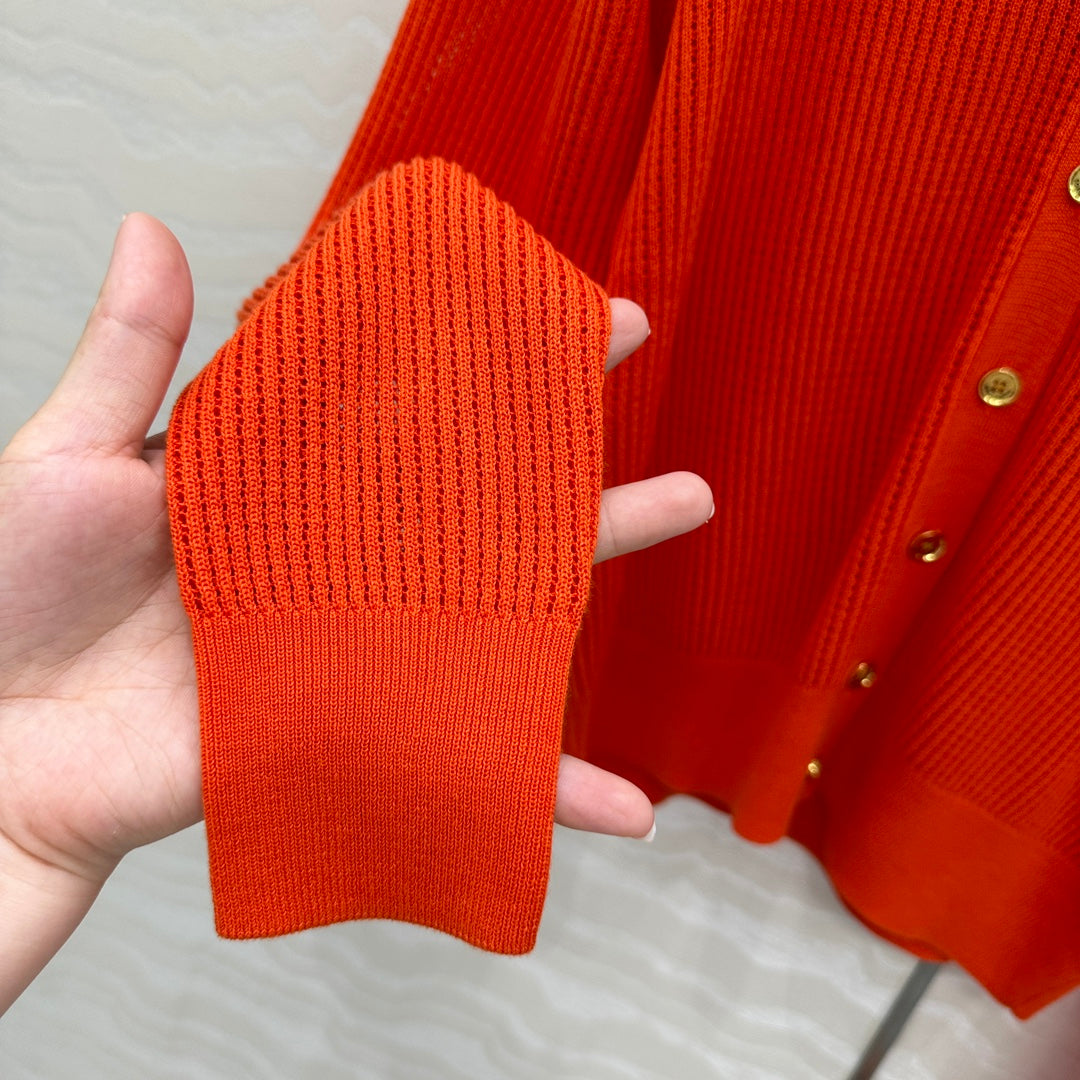 LP 25 V-neck Cardigan Burnt Orange Cotton 265179