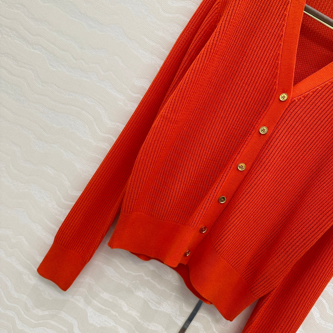 LP 25 V-neck Cardigan Burnt Orange Cotton 265179