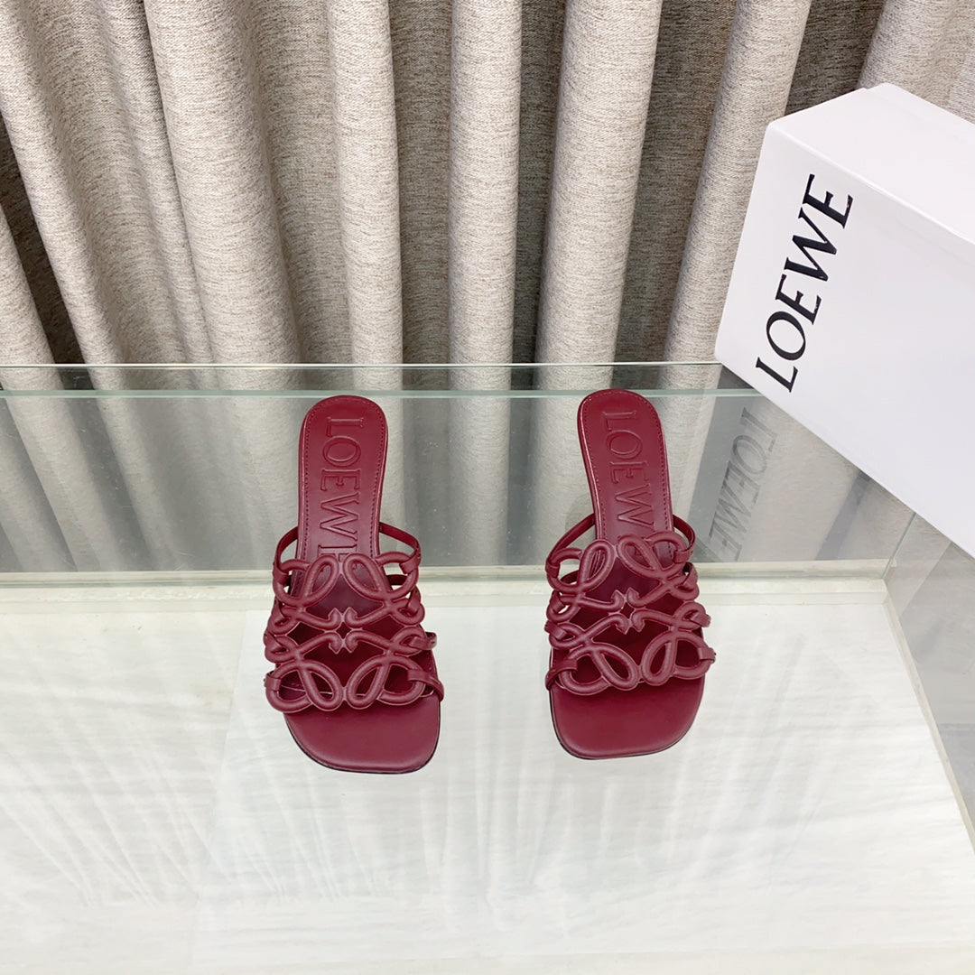 Loewe 25 Petal Anagram Slide 45mm Red Sheepskin 321068