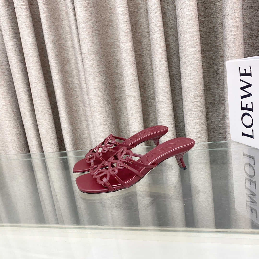 Loewe 25 Petal Anagram Slide 45mm Red Sheepskin 321068