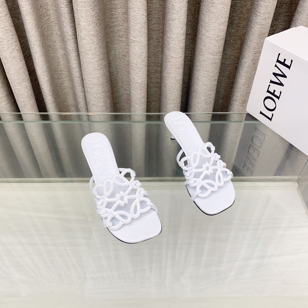 Loewe 25 Petal Anagram Slide 45mm White Sheepskin