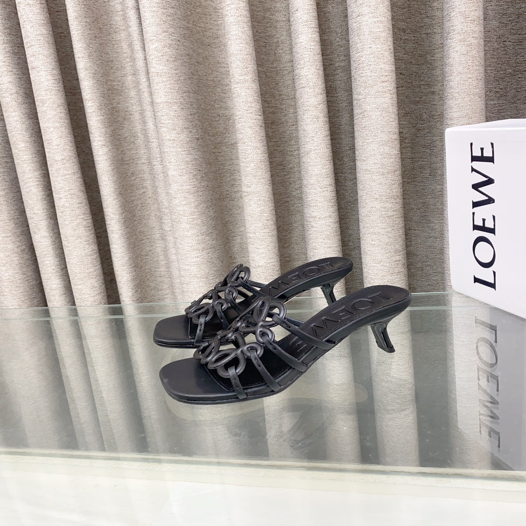 Loewe 25 Petal Anagram Slide 45mm Black Sheepskin