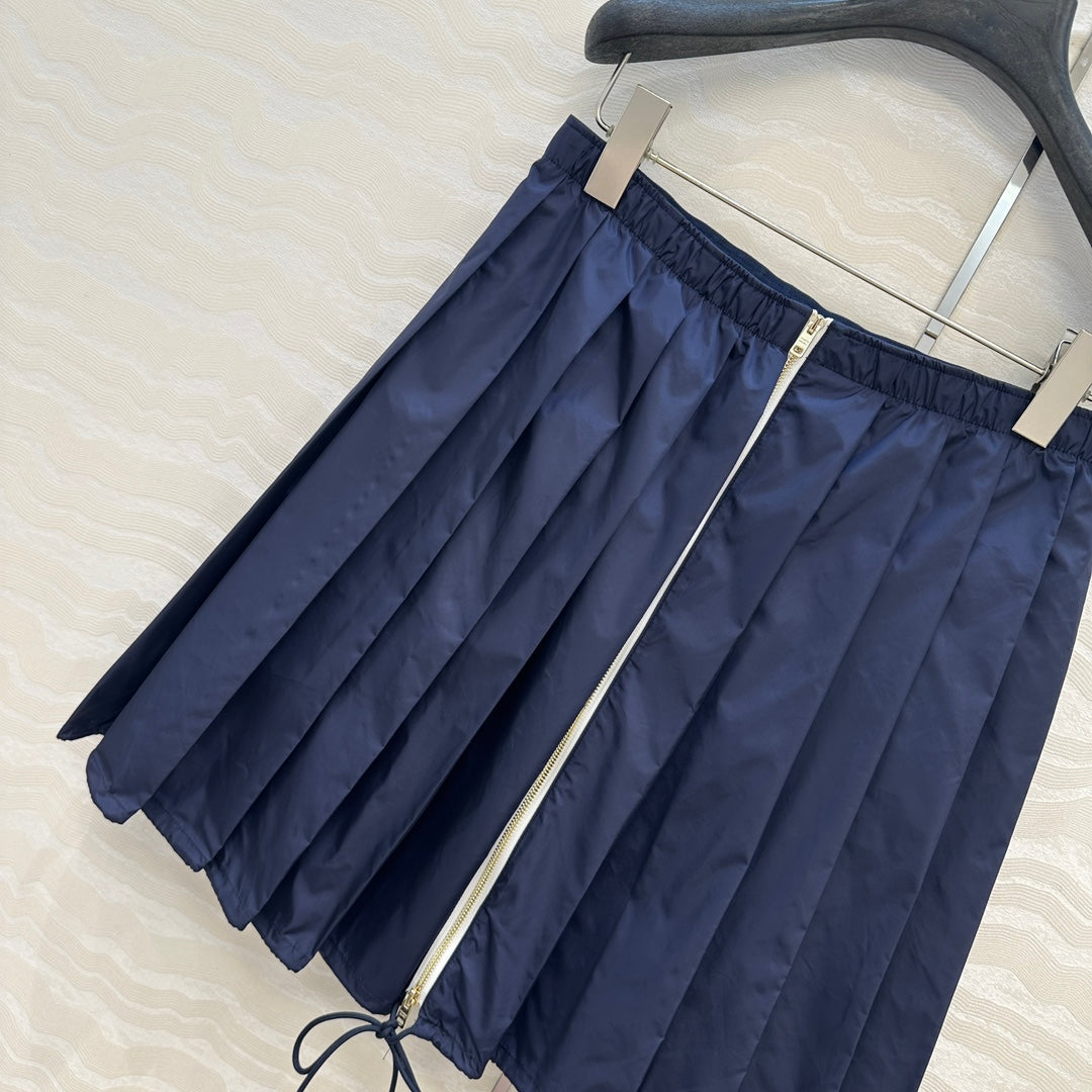 Prada Zipper Pleated Skirt Navy Blue Poliamida