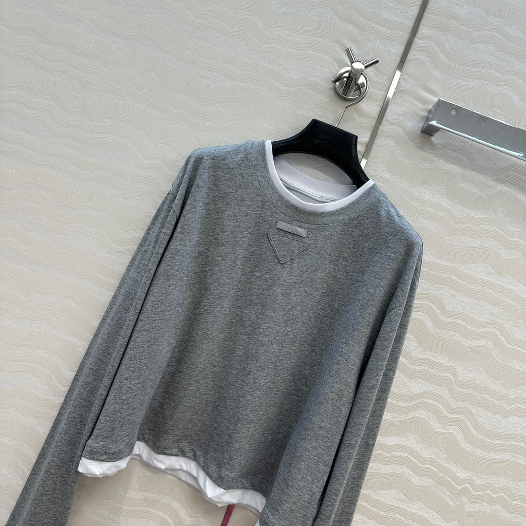 Prada Long-sleeved T-shirt Gray Cotton