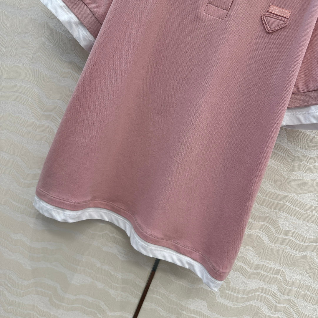 Prada Two-piece Polo Collar Pink mix White Cotton