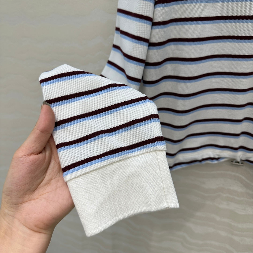Prada 2025 Striped Long Sleeve Polo Shirt Cotton