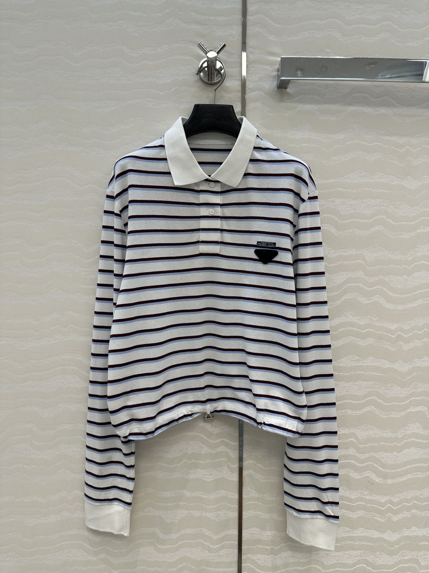 Prada 2025 Striped Long Sleeve Polo Shirt Cotton