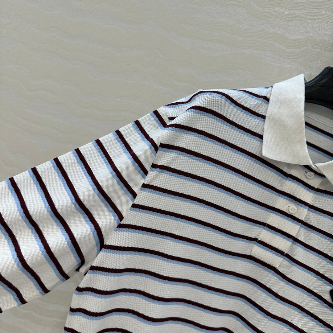 Prada Striped Long-sleeved Polo Shirt White Cotton