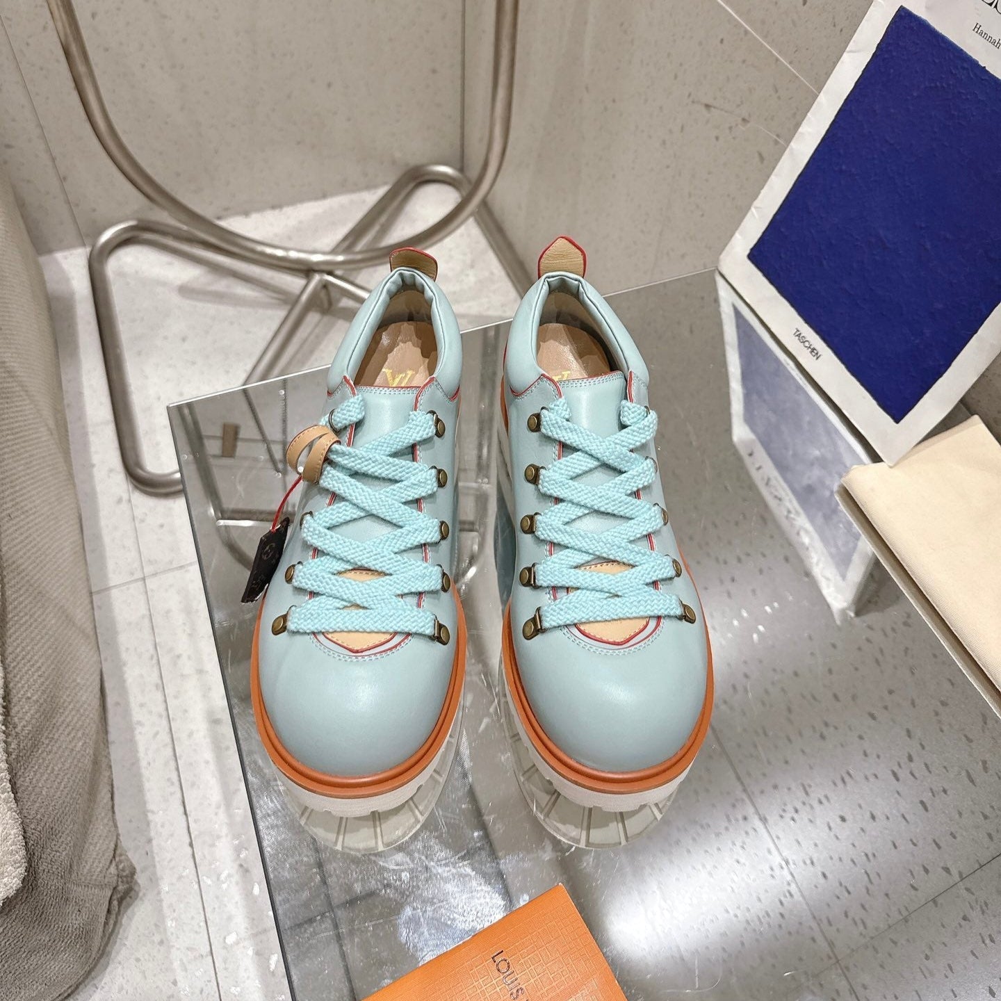 LV Pharrell and Nigo Hiking Shoes  Light Blue Orange Sheepskin 383740