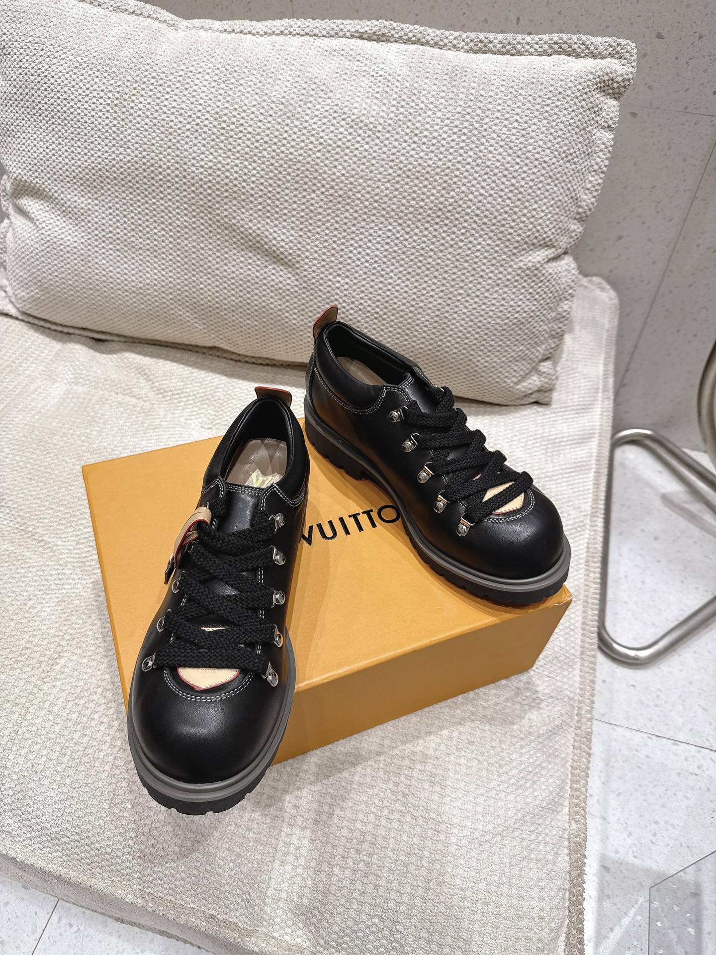 LV Pharrell and Nigo Hiking Shoes Black Sheepskin 383741