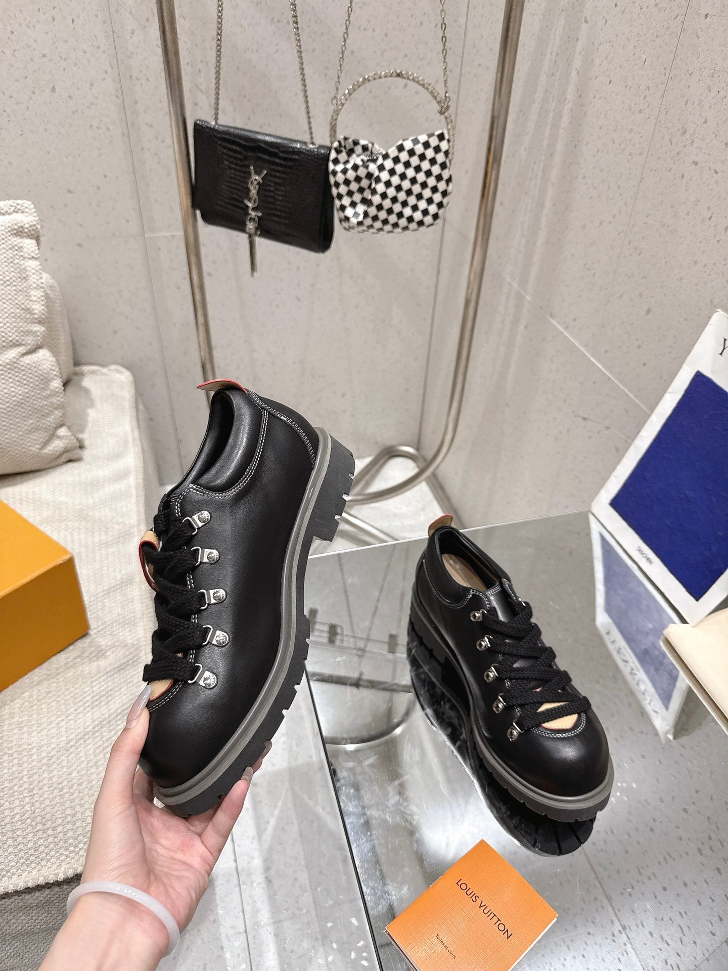 LV Pharrell and Nigo Hiking Shoes Black Sheepskin 383741