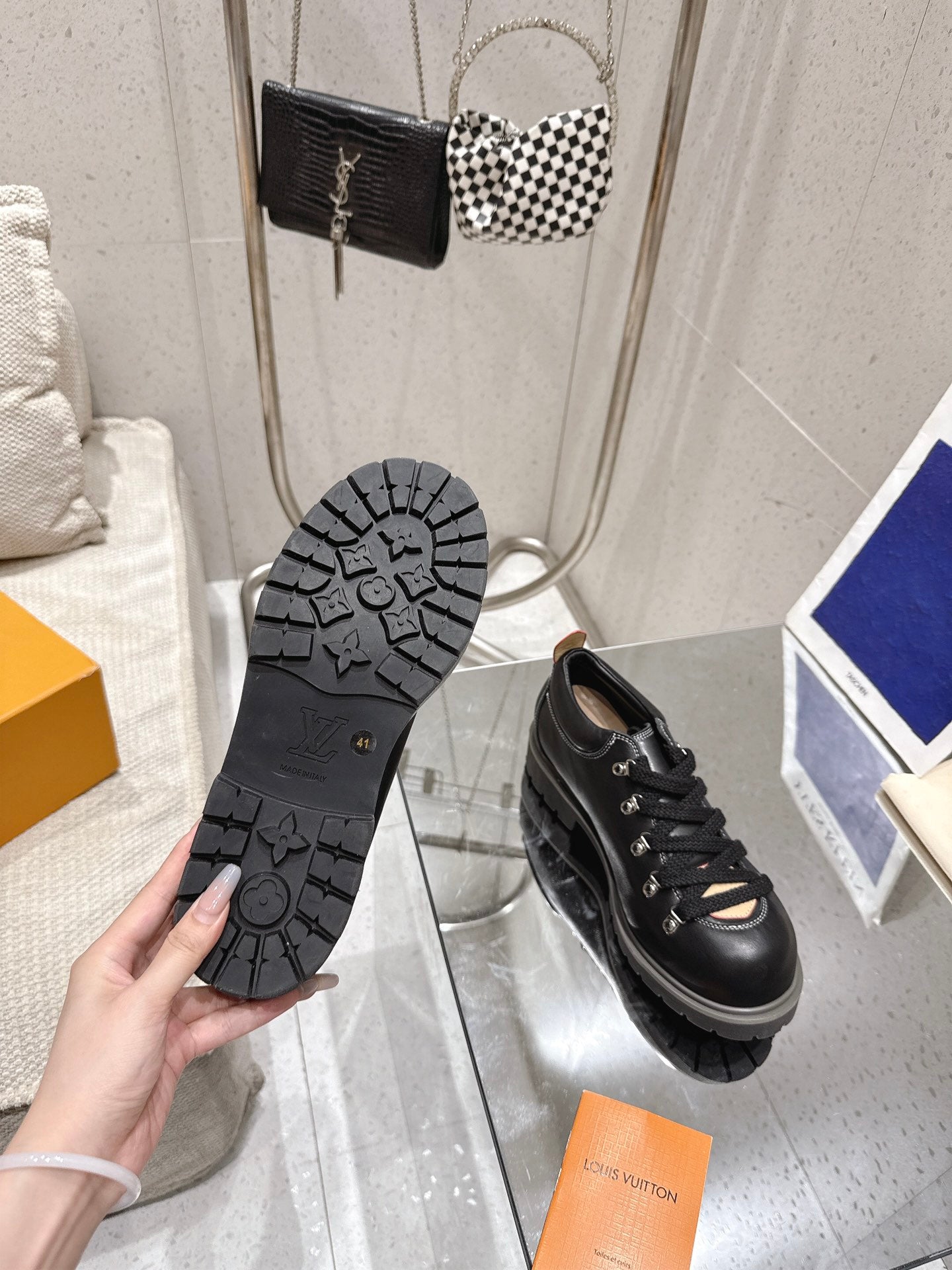 LV Pharrell and Nigo Hiking Shoes Black Sheepskin 383741