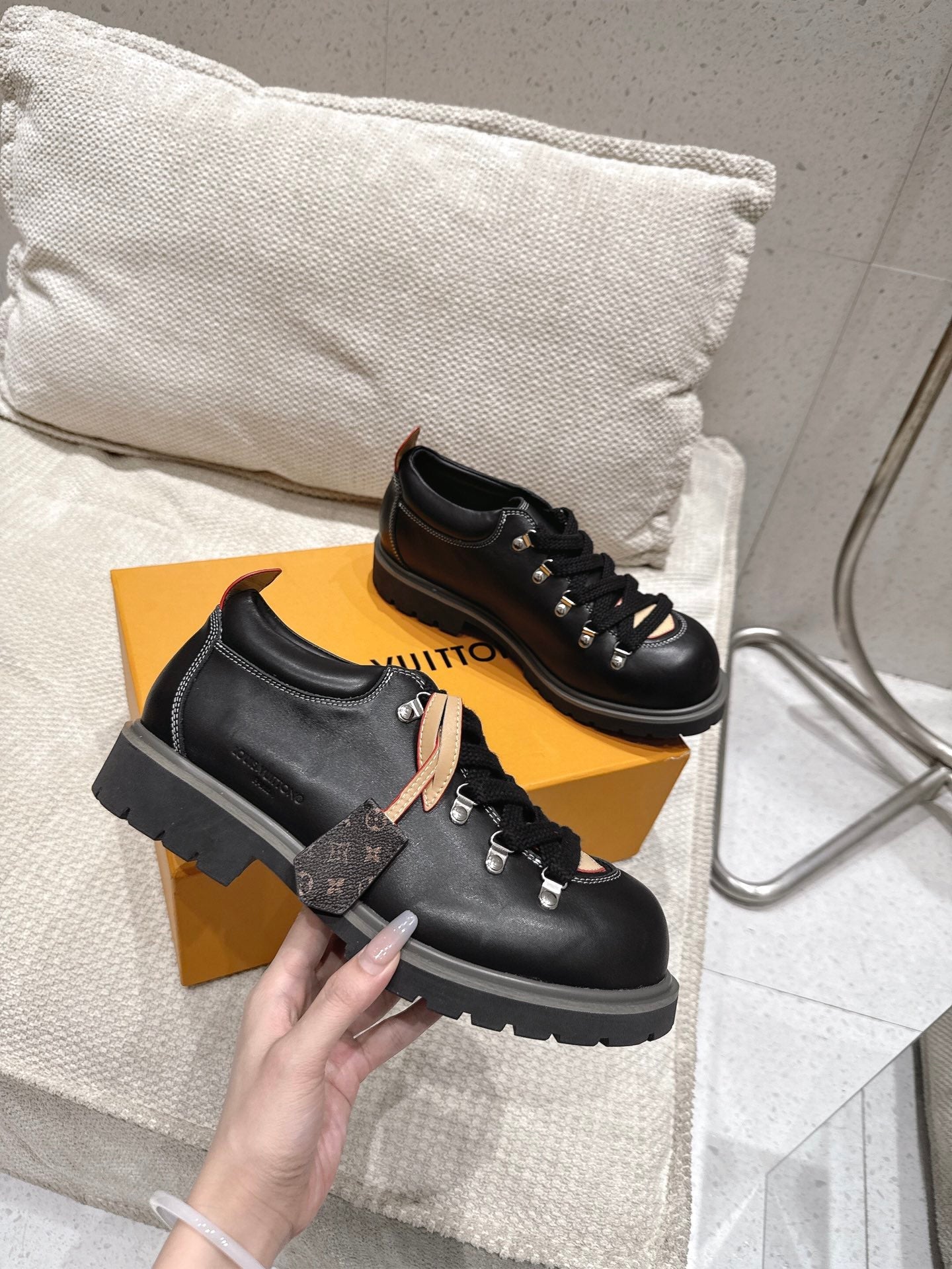 LV Pharrell and Nigo Hiking Shoes Black Sheepskin 383741