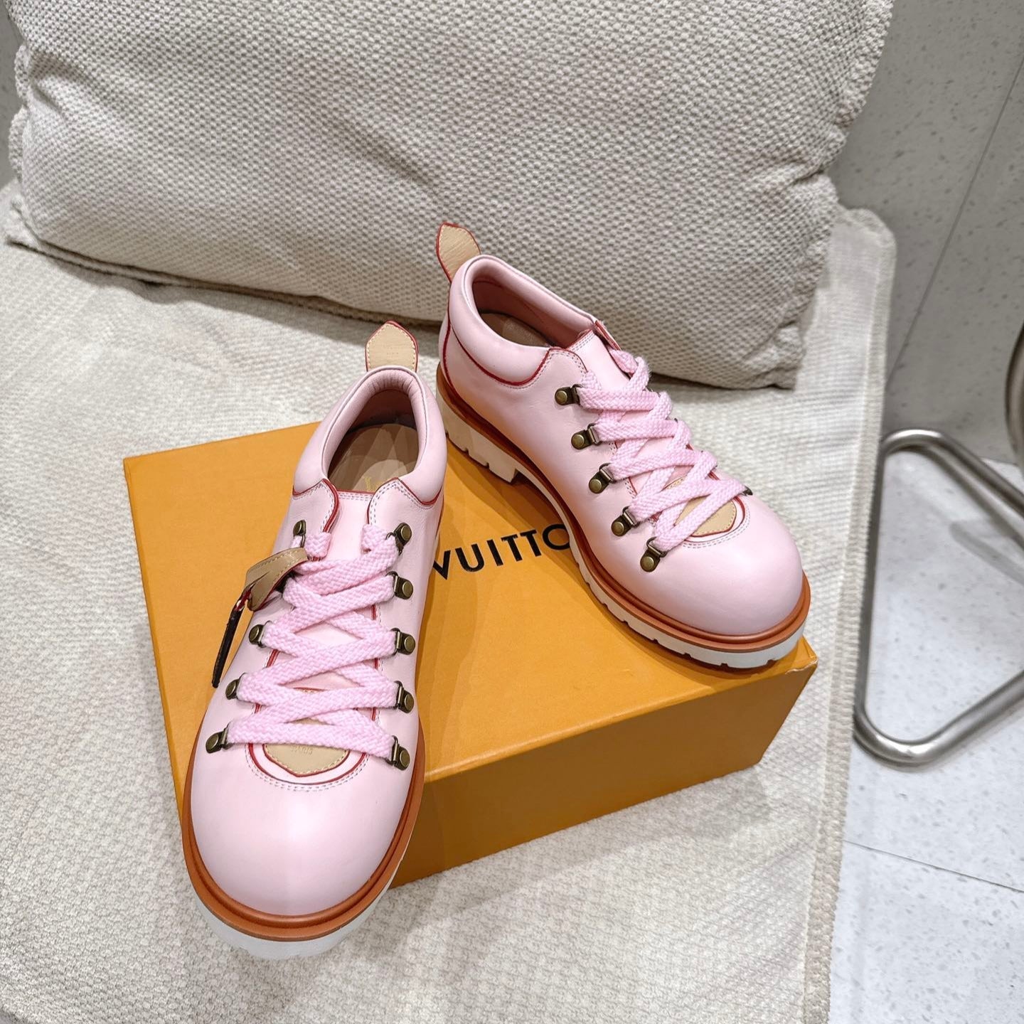 LV Pharrell and Nigo Hiking Shoes Pink Sheepskin 383742