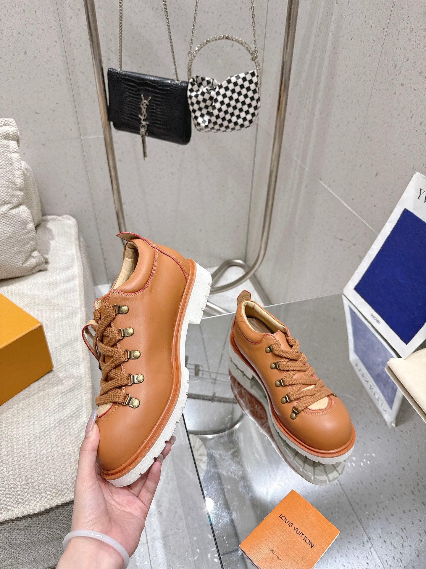 LV Pharrell and Nigo Hiking Shoes Brown Sheepskin 383744