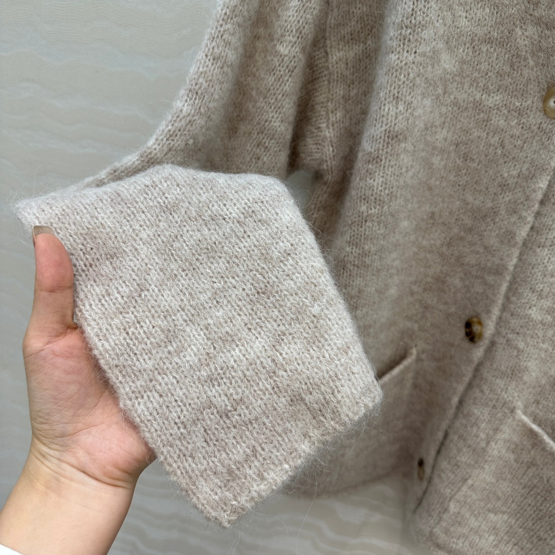 LP 25 V-neck Cardigan Light Beige Grey Alpaca Wool 291827