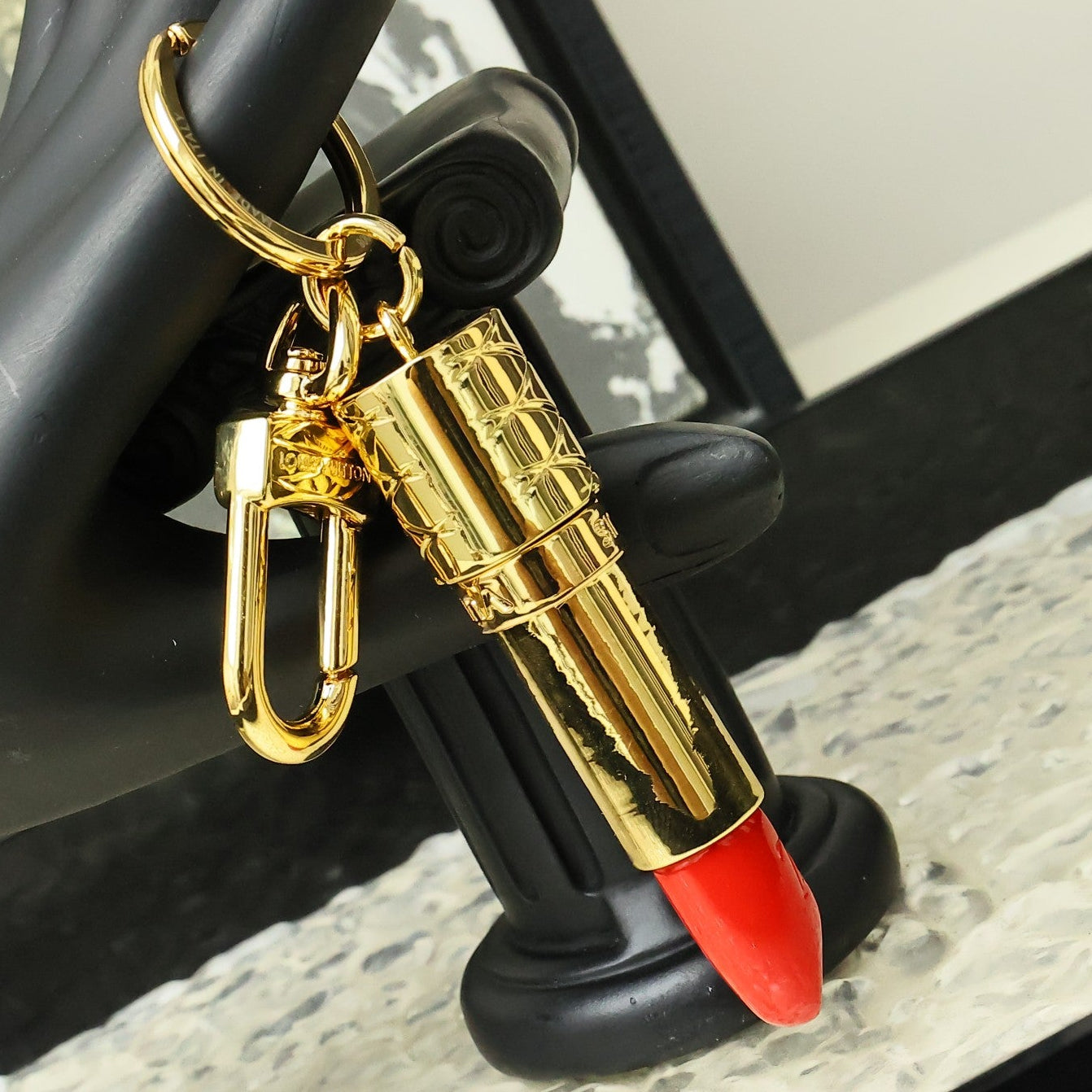 LV Gold Lipstick Bag Charm Keychain