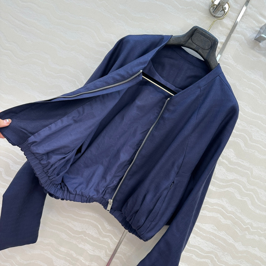 LP 25 V-neck Jacket Blue Tencel Linen 295398