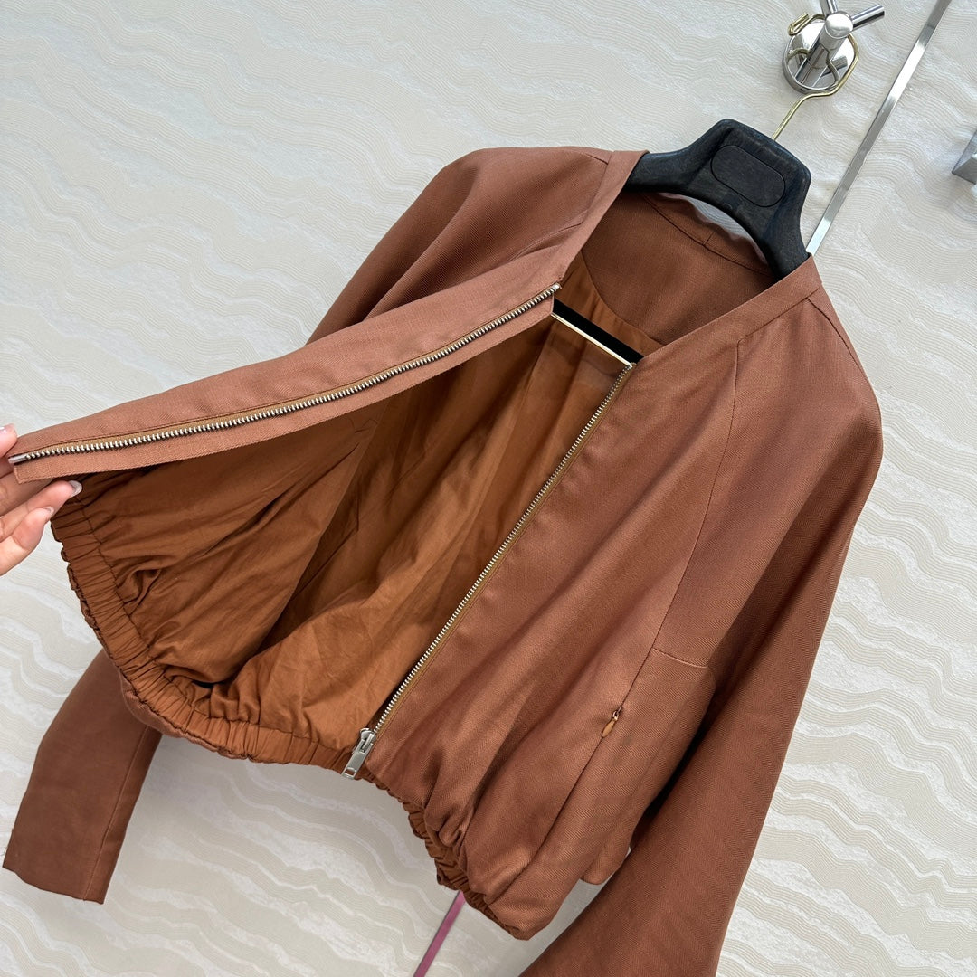 LP 25 V-neck Jacket Brown Tencel Linen 295400