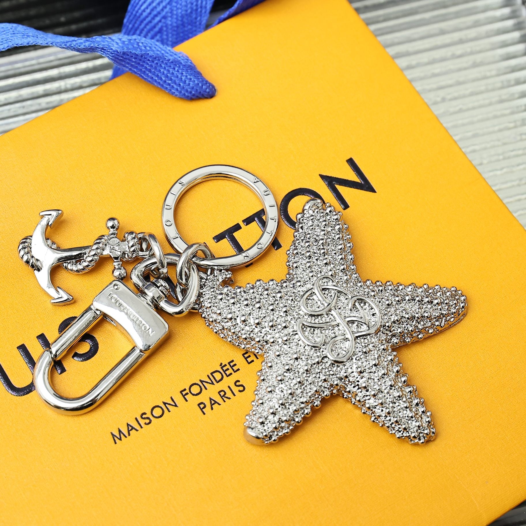 LV Silver Starfish Charm and Keychain