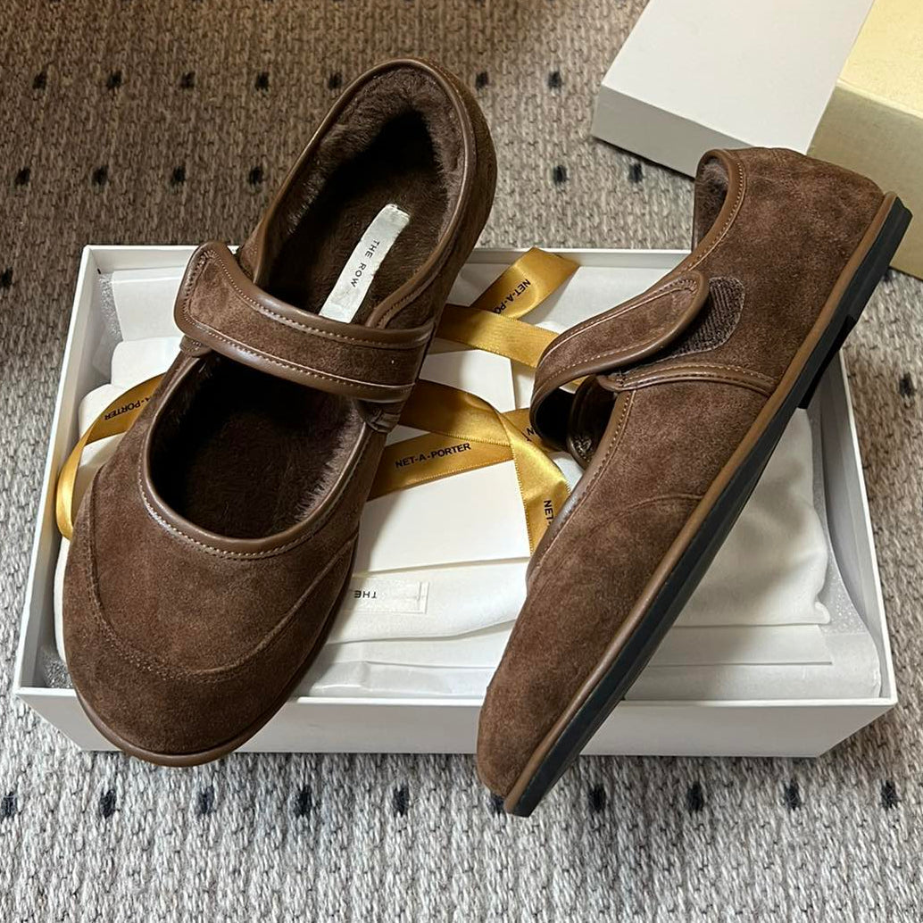 The Row 2025 Ballet Flat Brown Suede Wool 561591