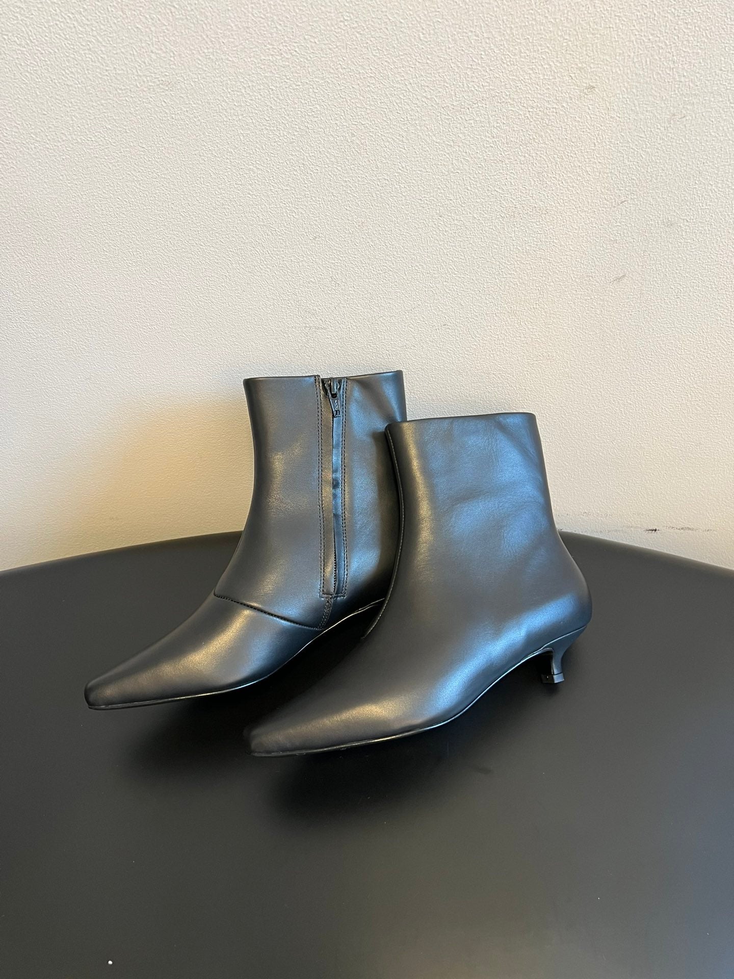 The Row 2025 Heel Leather Ankle Boot Black Calfskin 561612