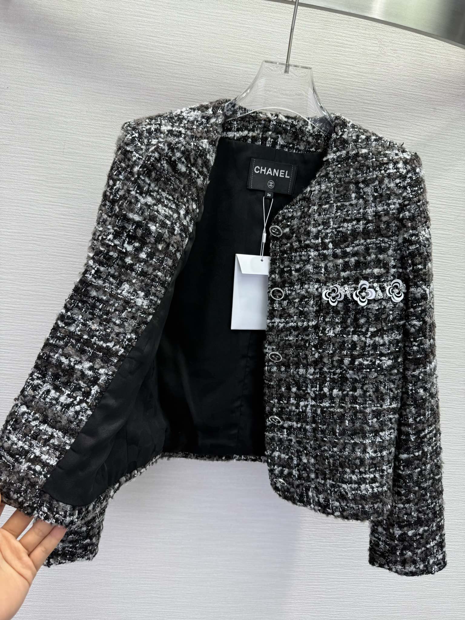 Chanel 25 Jacket Black White Wool 313875