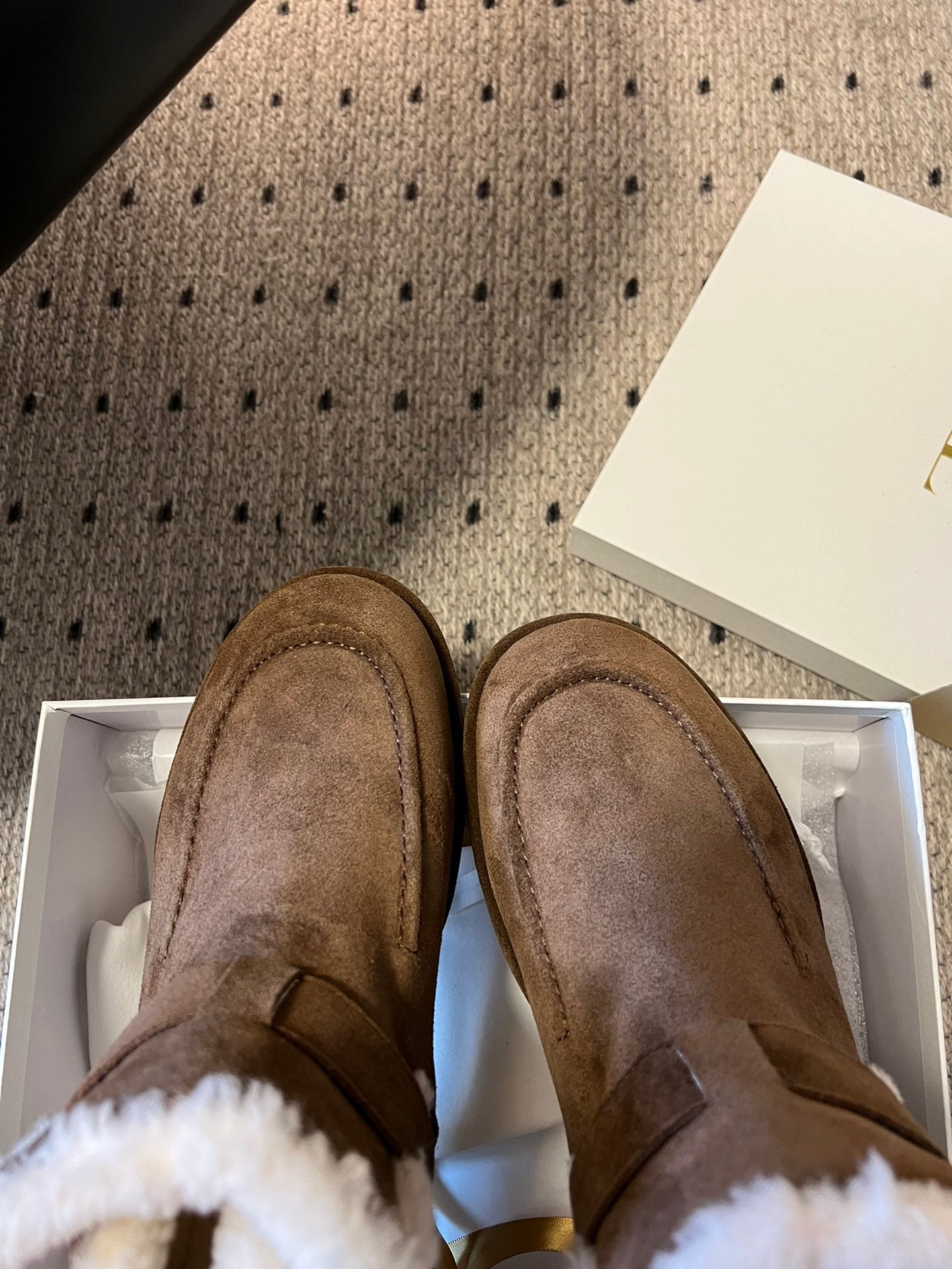 The Row 2025 Ankle Boot Brown White Suede Wool 561621