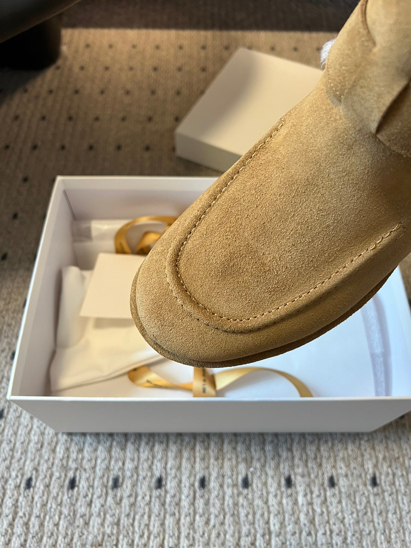 The Row 2025 Ankle Boot Tan White Suede Wool 561622