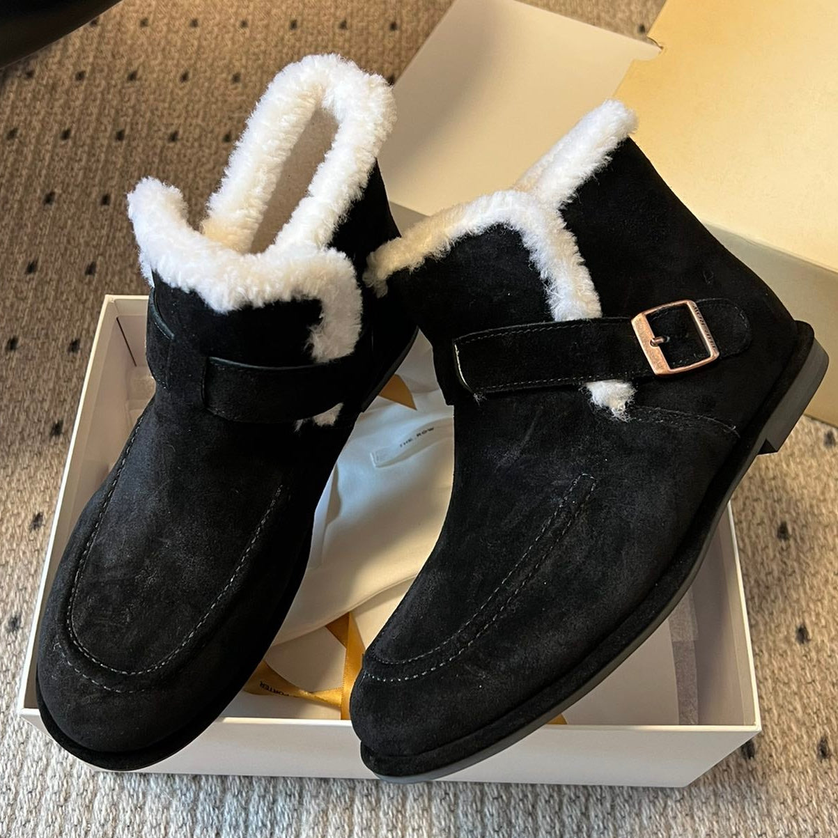 The Row 2025 Ankle Boot Black White Suede Wool 561620
