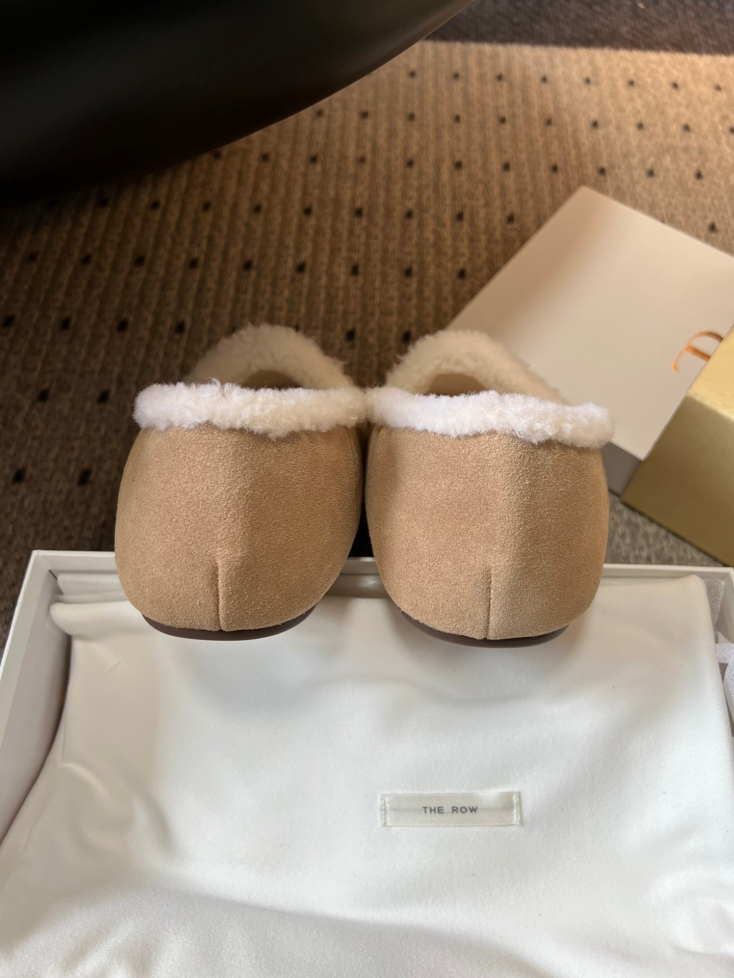 The Row 2025 Loafer Beige White Suede Wool 561631