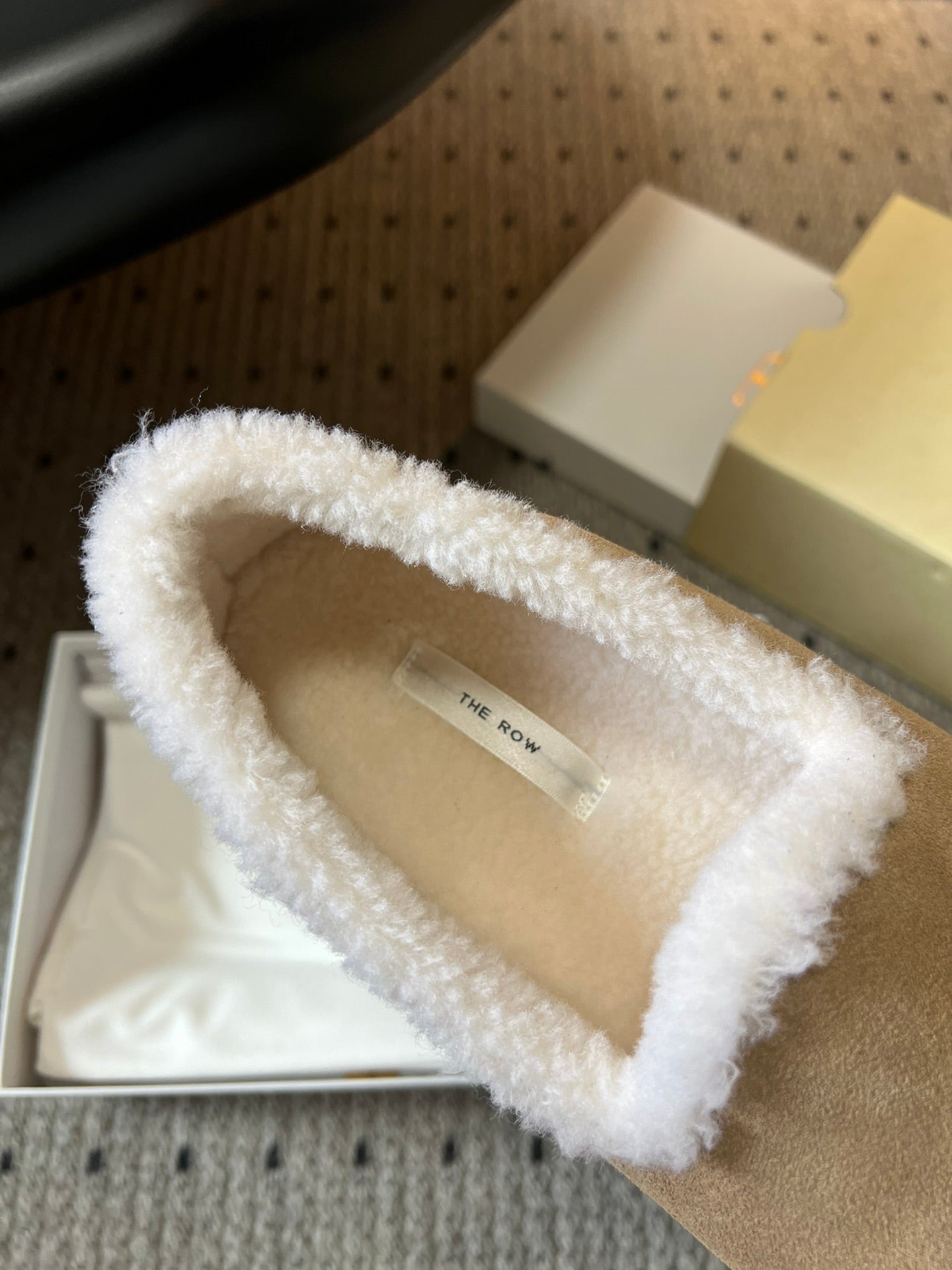 The Row 2025 Loafer Beige White Suede Wool 561631