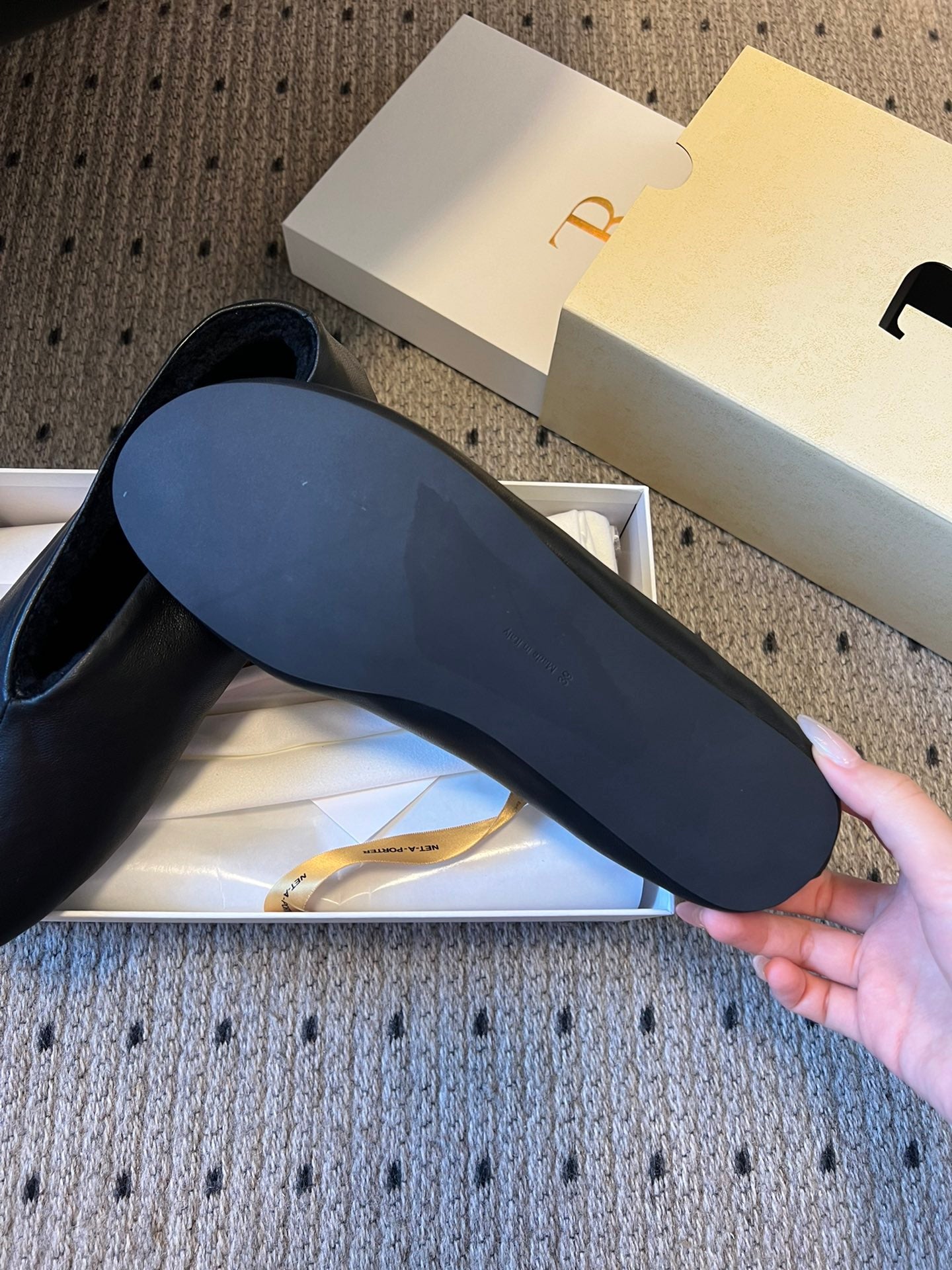 The Row 2025 Stella slip-on Shoe Black Sheepskin Wool 561640