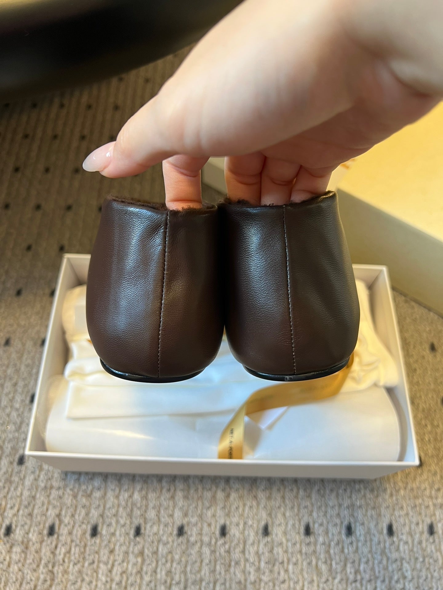 The Row 2025 Stella slip-on Shoe Dark Brown Sheepskin Wool 561641