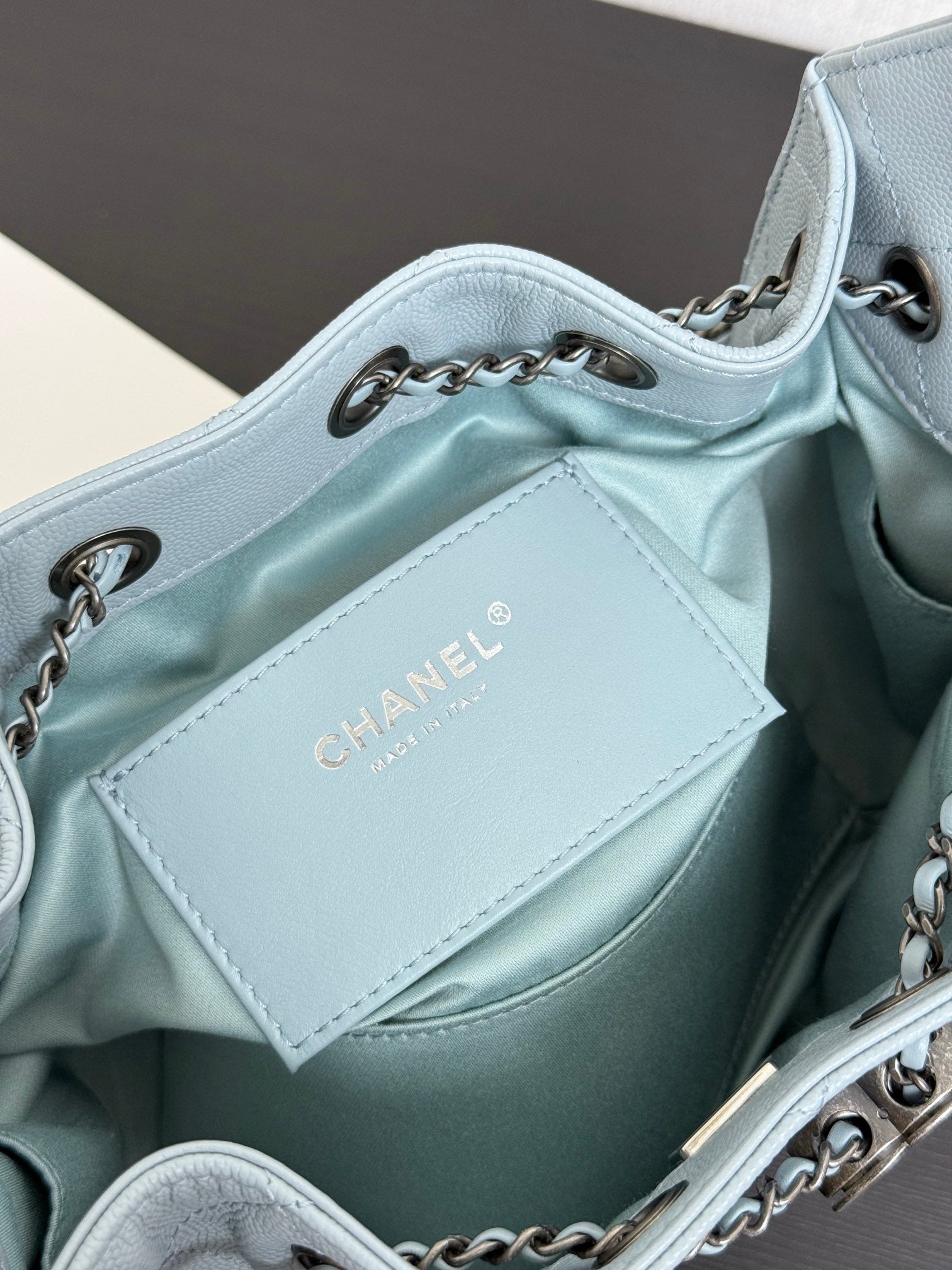 Chanel 2026 Hobo Bag 22cm Light Blue Grained Calfskin With Silver Hardware