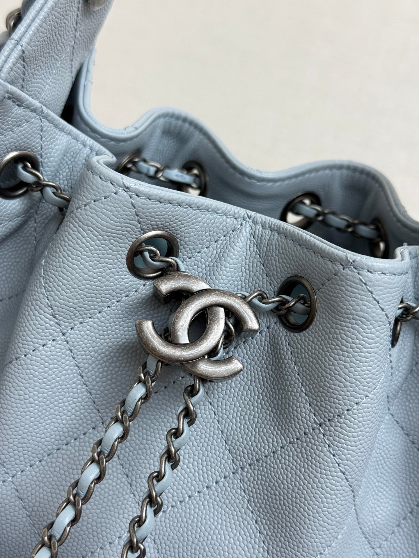 Chanel 2026 Hobo Bag 22cm Light Blue Grained Calfskin With Silver Hardware